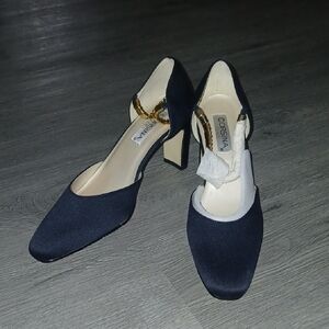 Vintage Corsina Flex Crystal   Navy gold accents ankle strap Sz 7B Narrow NWOT